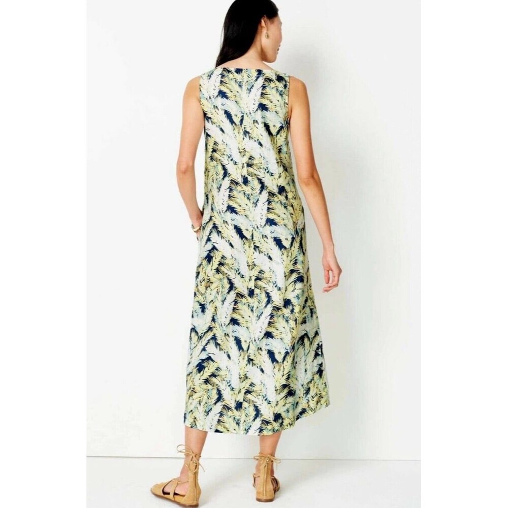 J.Jill Love Linen Tropical Palm Print Resort Wear Sleeveless Dress Women’s L - Picture 3 of 12